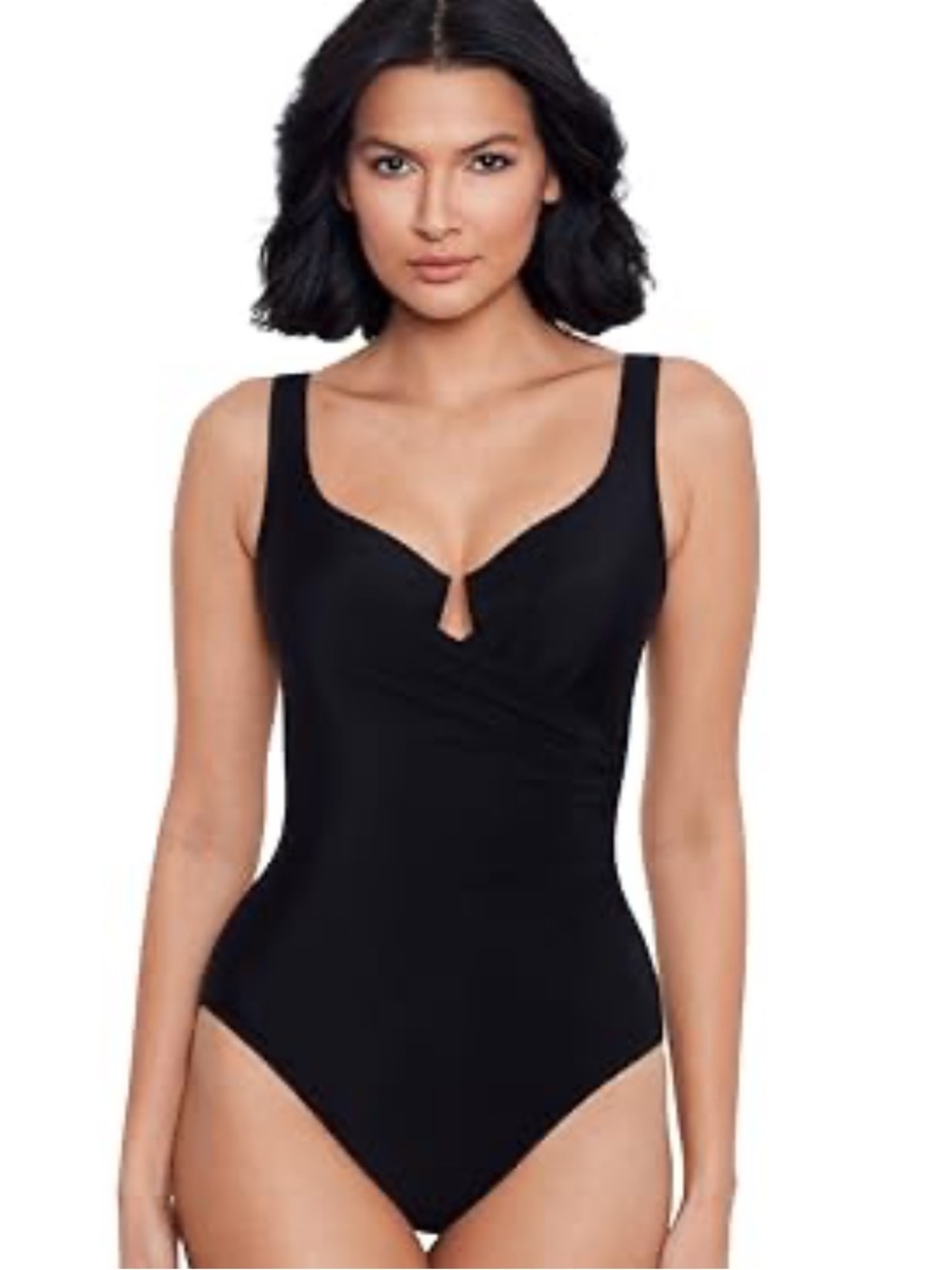 Miraclesuit notched front solid black one piece underwire slimming size 12